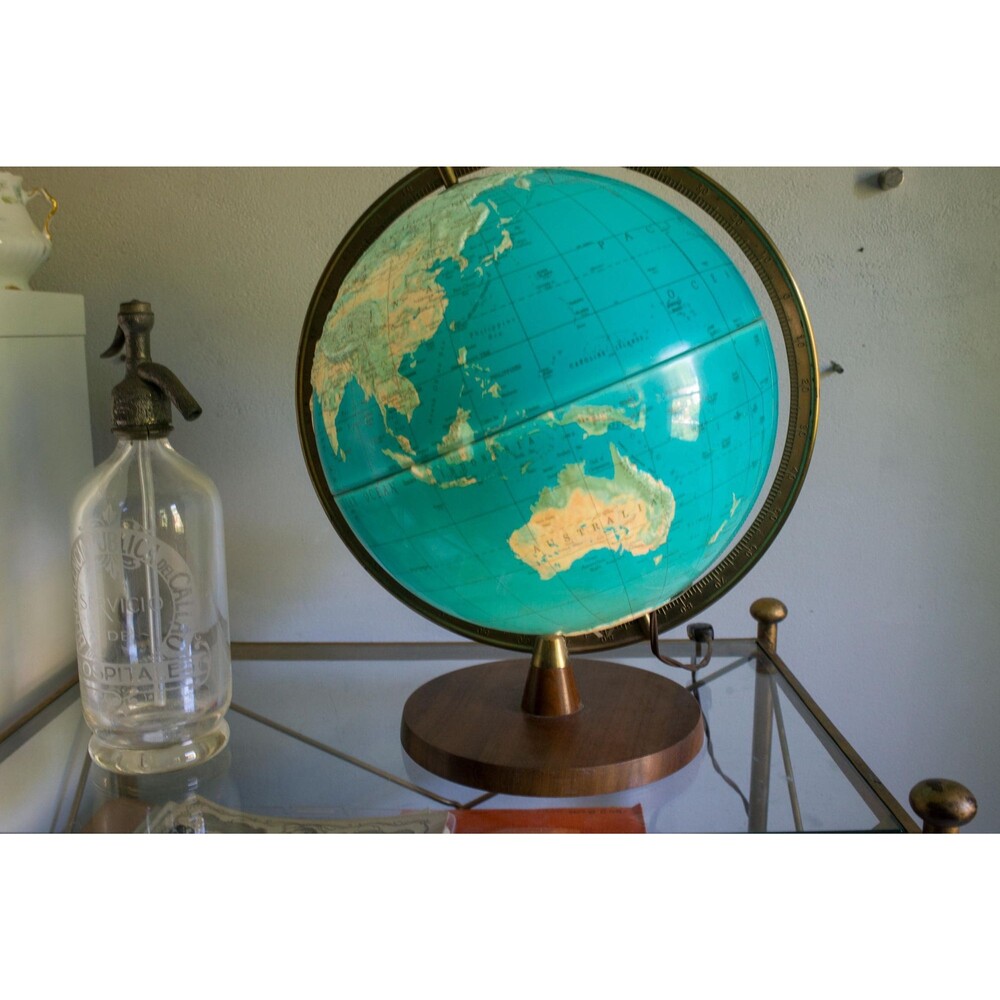 Mid-Century Illuminated Topographic Globe — USSR Cold War Era — Walnut Base